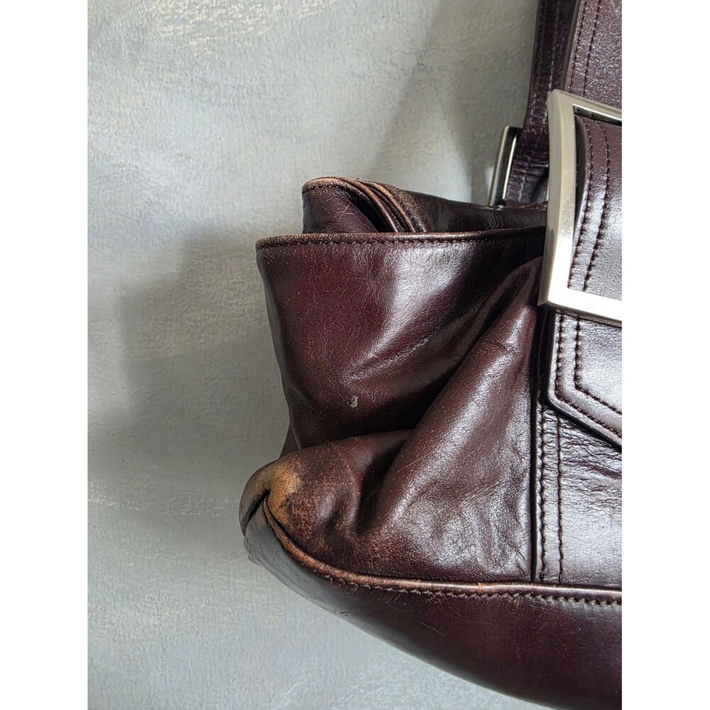 Keneth Cole Brown Leather Shoulder Bag Silver Hardware Buckles Weathered Patina - Picture 9 of 11